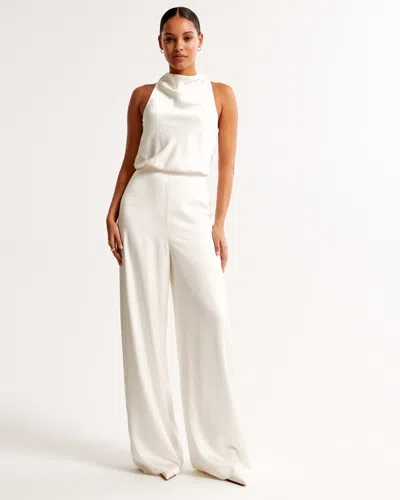 Abercrombie & Fitch High-neck Draped Jumpsuit In White