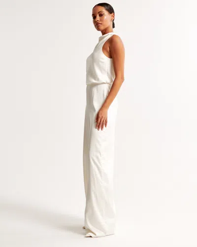 Abercrombie & Fitch High-neck Draped Jumpsuit In White