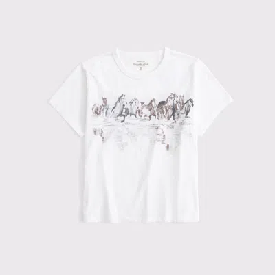 Abercrombie & Fitch Short-sleeve Horses Graphic Skimming Tee In White