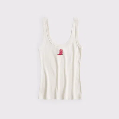 Abercrombie & Fitch Cowboy Boots Graphic Scoopneck Tank In White