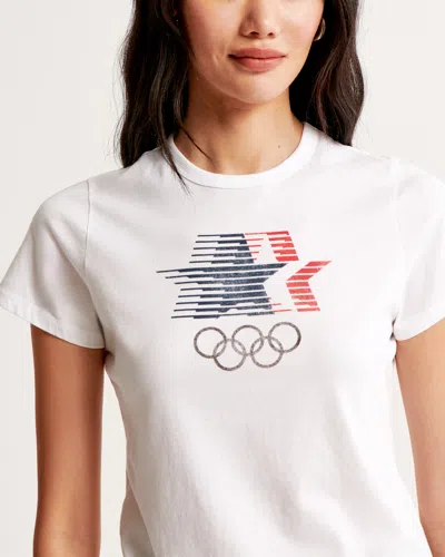 Abercrombie & Fitch Short-sleeve Olympics Graphic Skimming Tee In White