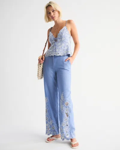 Abercrombie & Fitch Tailored Linen-blend Wide Leg Pant In Blue