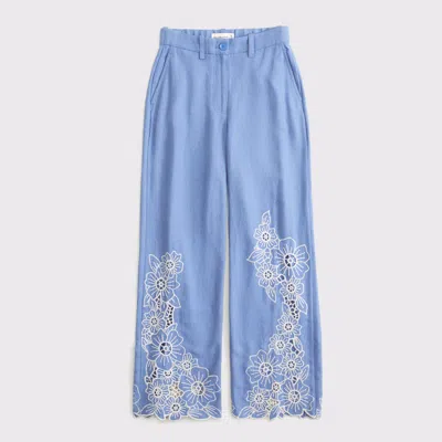 Abercrombie & Fitch Tailored Linen-blend Wide Leg Pant In Blue