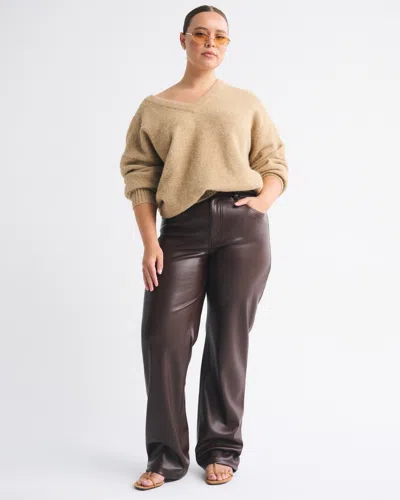 Abercrombie & Fitch Curve Love High Rise 90s Relaxed Vegan Leather Pant In Brown