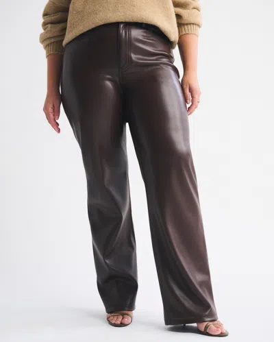 Abercrombie & Fitch Curve Love High Rise 90s Relaxed Vegan Leather Pant In Brown