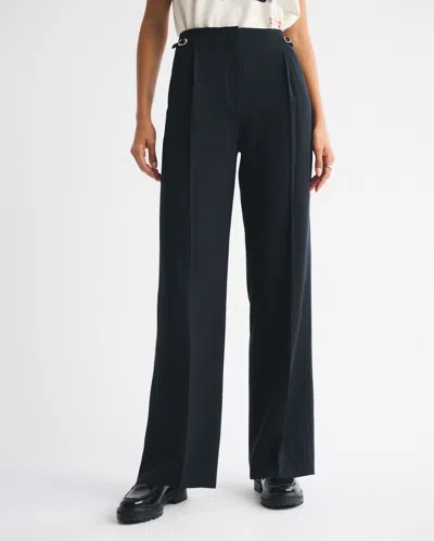Abercrombie & Fitch A&f Sloane Tailored Hardware Wide Leg Pant In Black