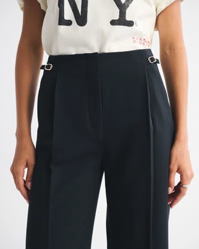 Abercrombie & Fitch A&f Sloane Tailored Hardware Wide Leg Pant In Black