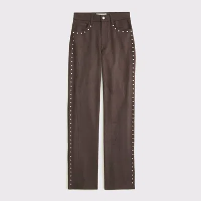 Abercrombie & Fitch Curve Love High Rise 90s Relaxed Vegan Suede Pant In Brown