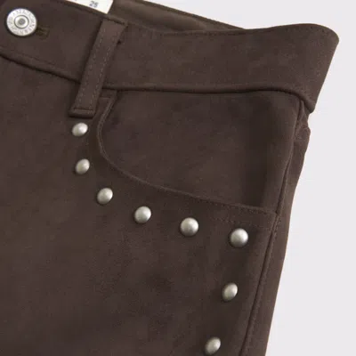 Abercrombie & Fitch Curve Love High Rise 90s Relaxed Vegan Suede Pant In Brown
