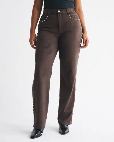Abercrombie & Fitch Curve Love High Rise 90s Relaxed Vegan Suede Pant In Brown