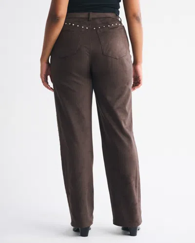 Abercrombie & Fitch Curve Love High Rise 90s Relaxed Vegan Suede Pant In Brown