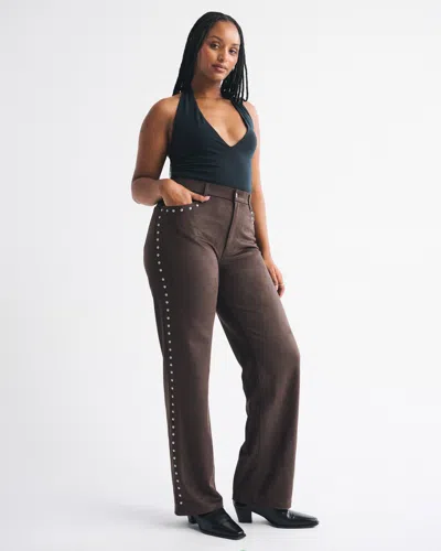 Abercrombie & Fitch Curve Love High Rise 90s Relaxed Vegan Suede Pant In Brown