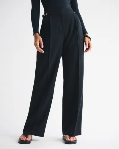 Abercrombie & Fitch Curve Love A&f Sloane Tailored Hardware Wide Leg Pant In Black