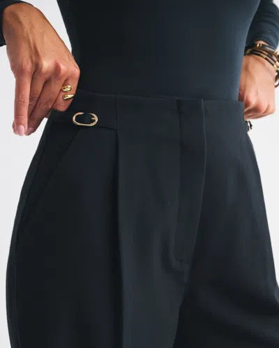 Abercrombie & Fitch Curve Love A&f Sloane Tailored Hardware Wide Leg Pant In Black