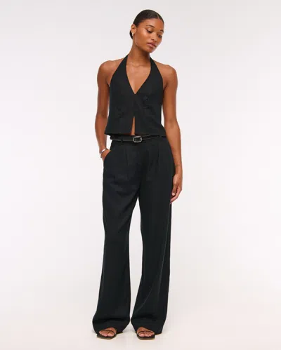 Abercrombie & Fitch Curve Love A&f Sloane Linen-blend Wide Leg Pant In Black