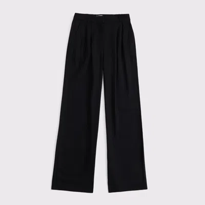 Abercrombie & Fitch Curve Love A&f Sloane Linen-blend Wide Leg Pant In Black