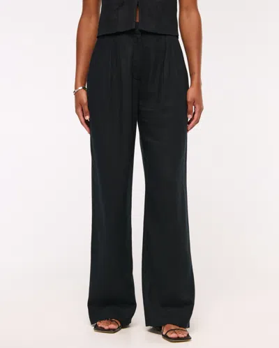 Abercrombie & Fitch Curve Love A&f Sloane Linen-blend Wide Leg Pant In Black
