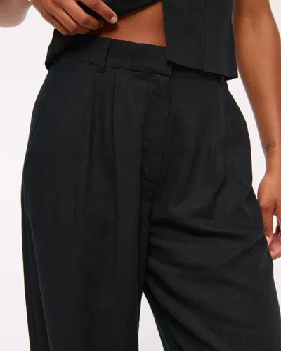 Abercrombie & Fitch Curve Love A&f Sloane Linen-blend Wide Leg Pant In Black
