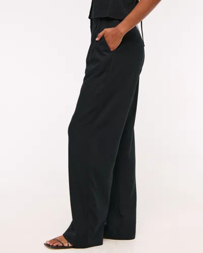 Abercrombie & Fitch Curve Love A&f Sloane Linen-blend Wide Leg Pant In Black