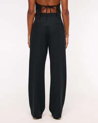 Abercrombie & Fitch Curve Love A&f Sloane Linen-blend Wide Leg Pant In Black