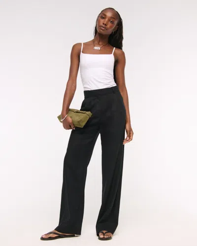 Abercrombie & Fitch A&f Sloane Linen-blend Wide Leg Pant In Black