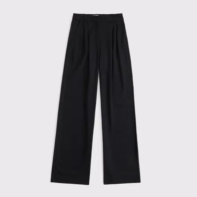 Abercrombie & Fitch A&f Sloane Linen-blend Wide Leg Pant In Black