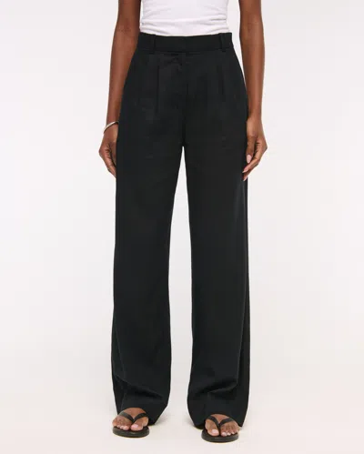 Abercrombie & Fitch A&f Sloane Linen-blend Wide Leg Pant In Black