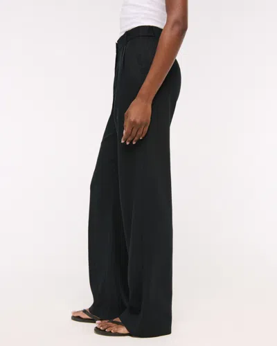 Abercrombie & Fitch A&f Sloane Linen-blend Wide Leg Pant In Black