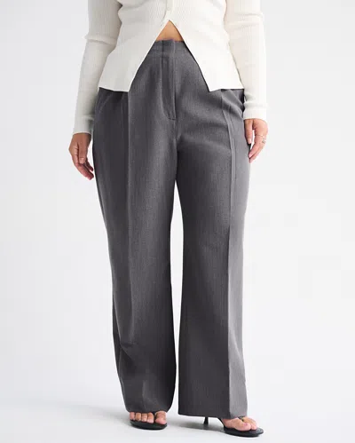 Abercrombie & Fitch Curve Love A&f Sloane Tailored Hardware Wide Leg Pant In Gray