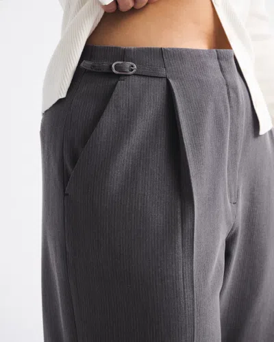 Abercrombie & Fitch Curve Love A&f Sloane Tailored Hardware Wide Leg Pant In Gray