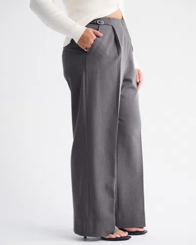 Abercrombie & Fitch Curve Love A&f Sloane Tailored Hardware Wide Leg Pant In Gray