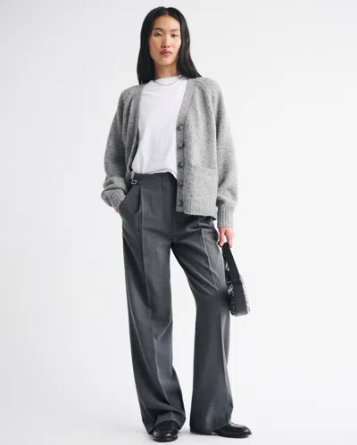 Abercrombie & Fitch A&f Sloane Tailored Hardware Wide Leg Pant In Gray