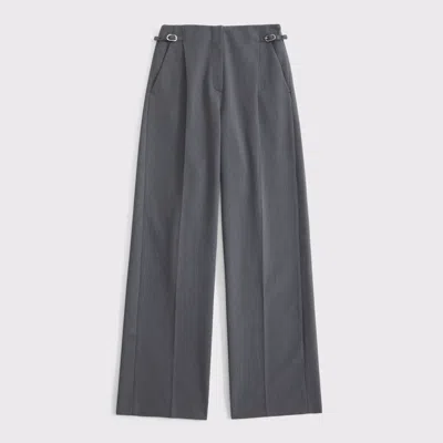 Abercrombie & Fitch A&f Sloane Tailored Hardware Wide Leg Pant In Gray