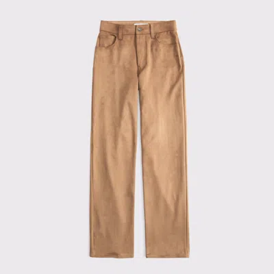 Abercrombie & Fitch Curve Love High Rise 90s Relaxed Vegan Suede Pant In Brown