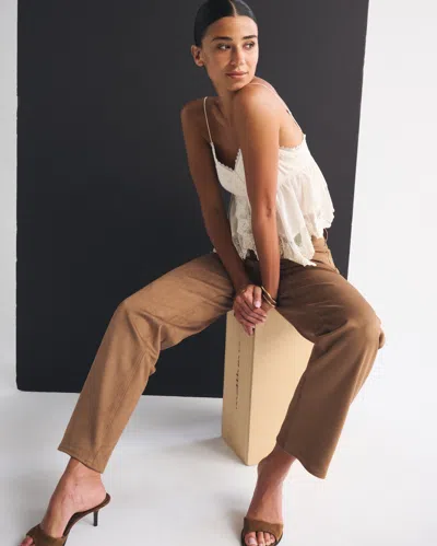 Abercrombie & Fitch Curve Love High Rise 90s Relaxed Vegan Suede Pant In Brown