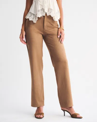 Abercrombie & Fitch Curve Love High Rise 90s Relaxed Vegan Suede Pant In Brown