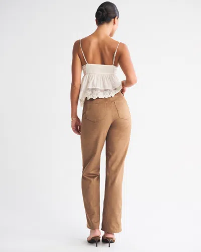 Abercrombie & Fitch Curve Love High Rise 90s Relaxed Vegan Suede Pant In Brown