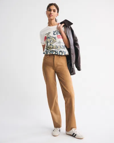 Abercrombie & Fitch High Rise 90s Relaxed Vegan Suede Pant In Brown