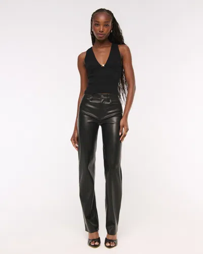 Abercrombie & Fitch High Rise 90s Relaxed Vegan Leather Pant In Black