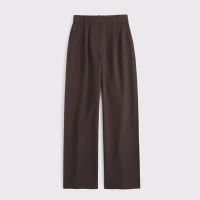 Abercrombie & Fitch Curve Love A&f Sloane Tailored Wide Leg Pant In Brown