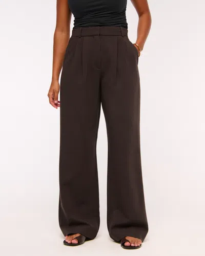 Abercrombie & Fitch Curve Love A&f Sloane Tailored Wide Leg Pant In Brown