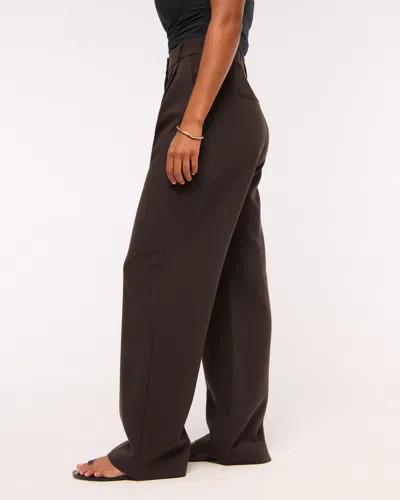 Abercrombie & Fitch Curve Love A&f Sloane Tailored Wide Leg Pant In Brown