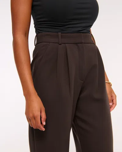 Abercrombie & Fitch Curve Love A&f Sloane Tailored Wide Leg Pant In Brown
