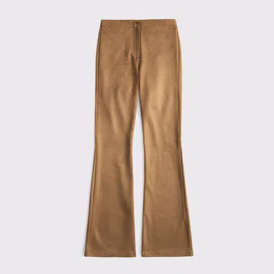 Abercrombie & Fitch Curve Love High Rise Slim Boot Vegan Suede Pant In Brown