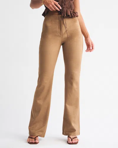 Abercrombie & Fitch Curve Love High Rise Slim Boot Vegan Suede Pant In Brown