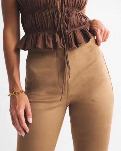 Abercrombie & Fitch Curve Love High Rise Slim Boot Vegan Suede Pant In Brown