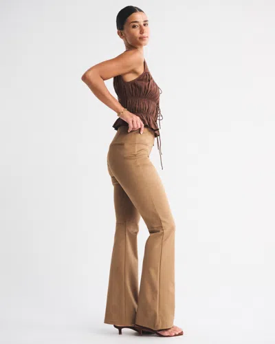 Abercrombie & Fitch Curve Love High Rise Slim Boot Vegan Suede Pant In Brown