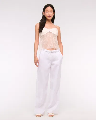 Abercrombie & Fitch Premium Linen Belted Wide Leg Pant In White
