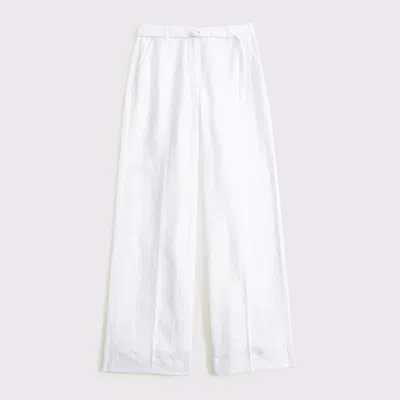 Abercrombie & Fitch Premium Linen Belted Wide Leg Pant In White