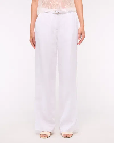 Abercrombie & Fitch Premium Linen Belted Wide Leg Pant In White